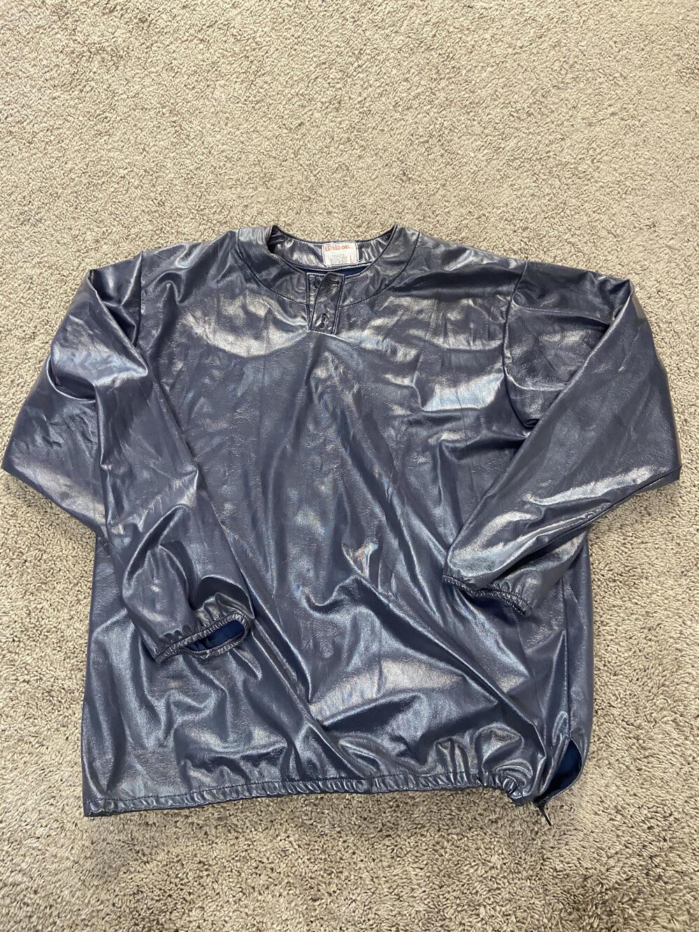 Vintage Wilson Jacket Mens Large Blue Pullover Vinyl Windbreaker Made USA